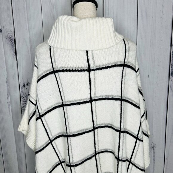Lands' End Poncho Sweater Sz  L / XL Wool Alpaca Blend Cowl Neck Oversized White - Picture 9 of 10